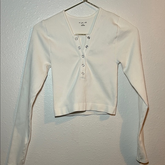 out from under Tops - Cream Snap-Front Ribbed Crop Top